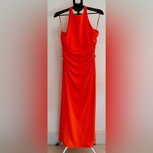 ✨ ZARA Vibrant Orange Draped Halter Midi Dress NWT – Size XL ✨